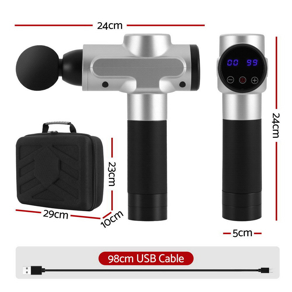 Everfit Massage Gun 30 Speed 6 Heads Vibration Muscle Massager Chargeable Silver-1