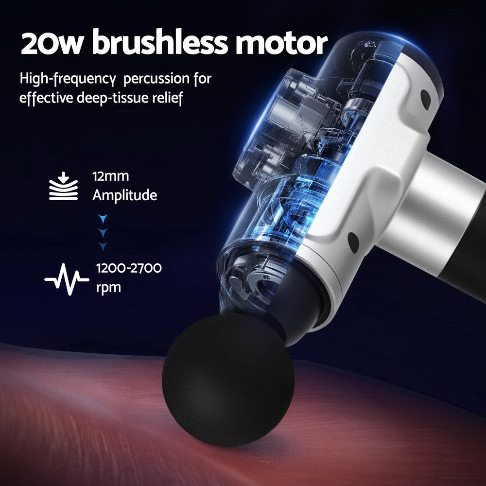 Everfit Massage Gun 30 Speed 6 Heads Vibration Muscle Massager Chargeable Silver-2