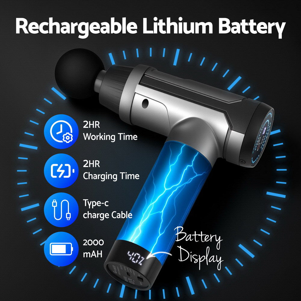 Everfit Massage Gun 30 Speed 6 Heads Vibration Muscle Massager Chargeable Black-4