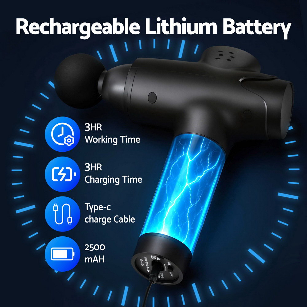 Everfit Massage Gun 30 Speed 8 Heads Vibration Muscle Massager Chargeable Black-4