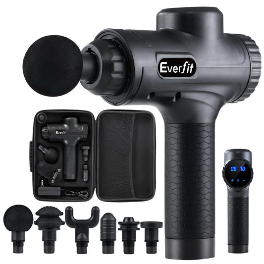Everfit Massage Gun 30 Speed 6 Heads Vibration Muscle Massager Chargeable Black-0