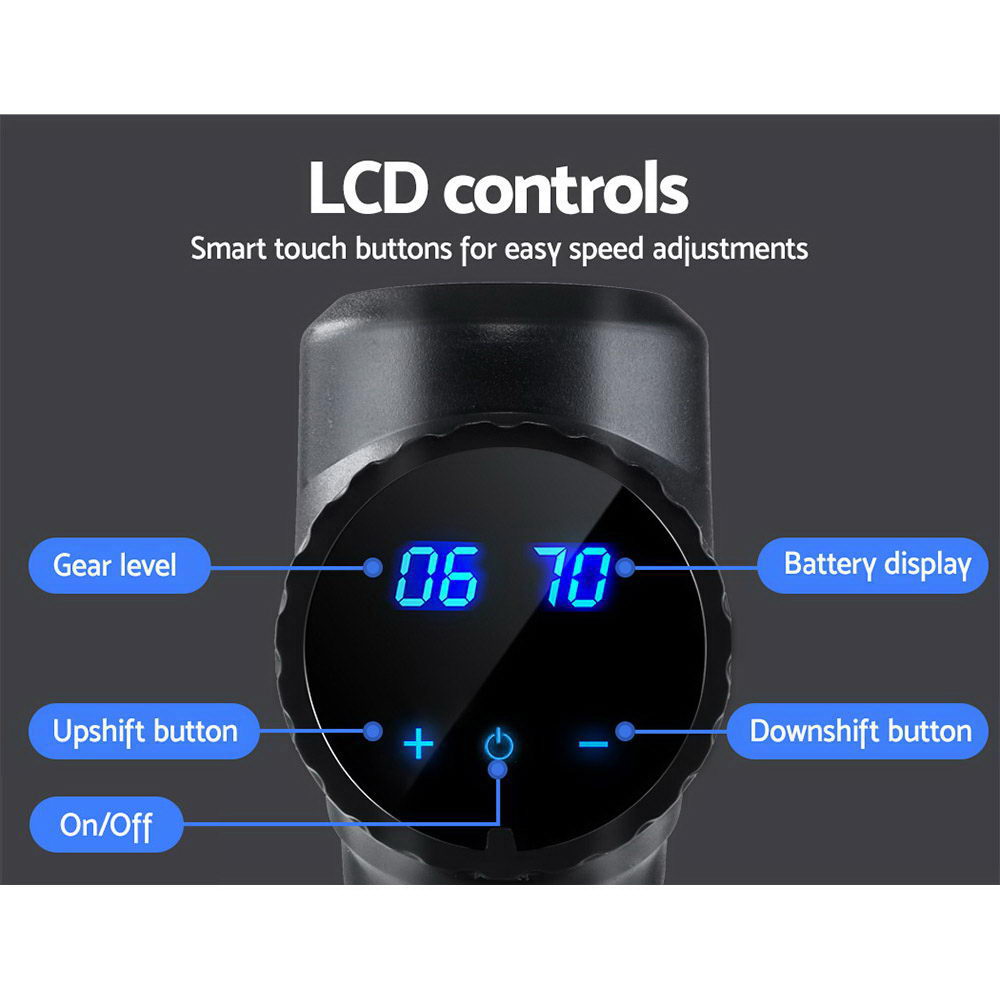 Everfit Massage Gun 30 Speed 6 Heads Vibration Muscle Massager Chargeable Black-4