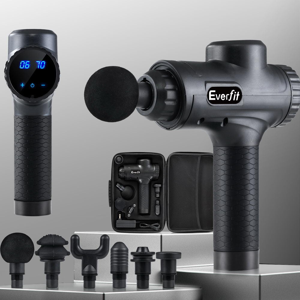 Everfit Massage Gun 30 Speed 6 Heads Vibration Muscle Massager Chargeable Black-6