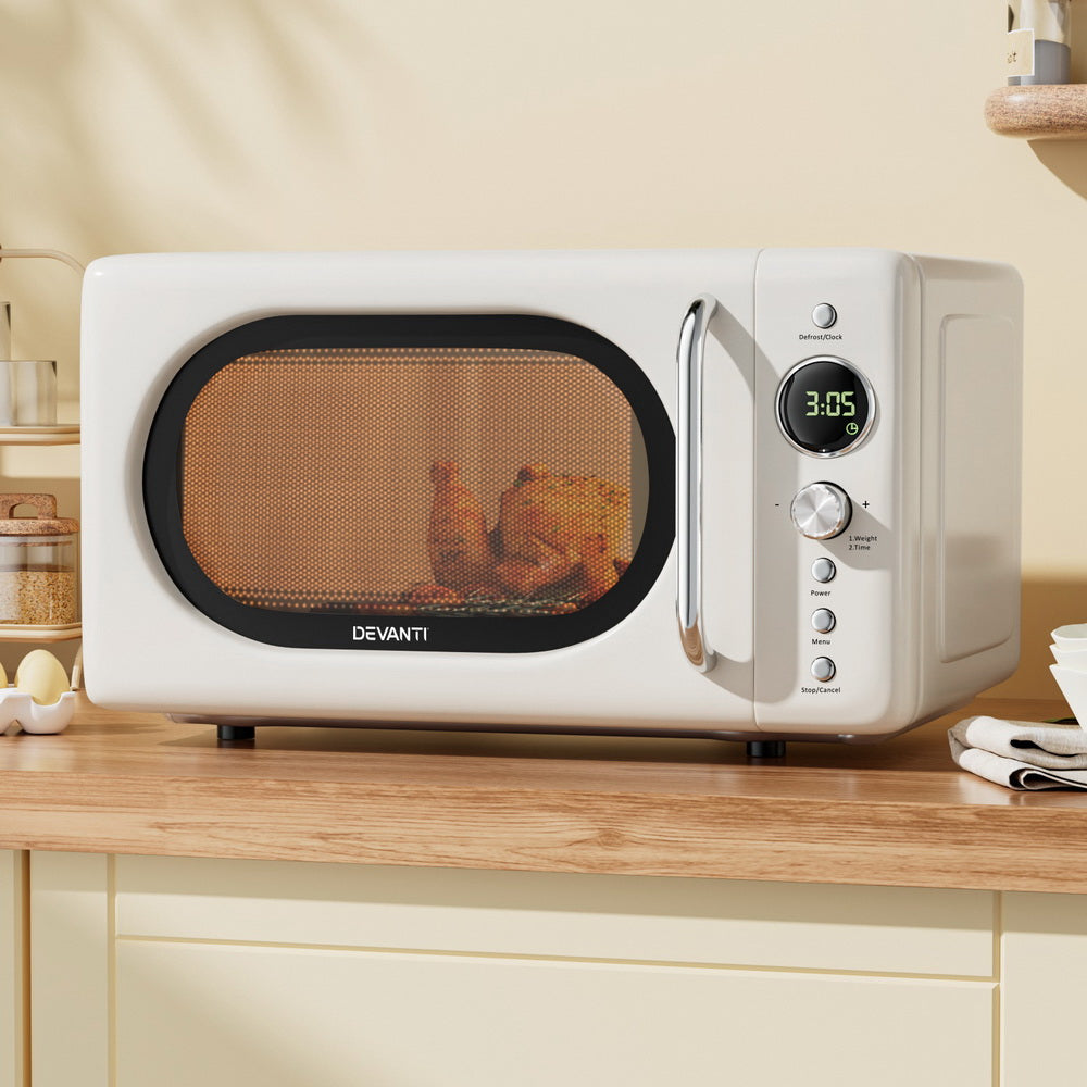 Devanti 20L Microwave Oven 700W Cream-6