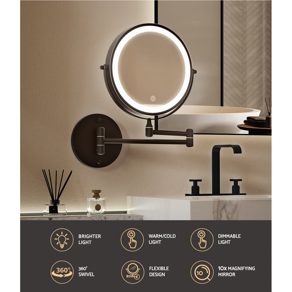 Embellir Extendable Makeup Mirror 10X Magnifying Double-Sided Bathroom Brown-3