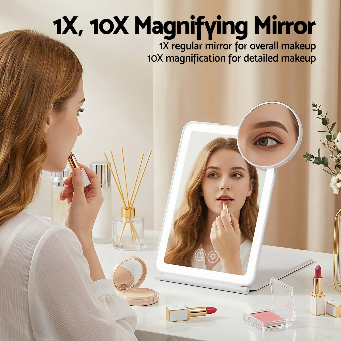 Embellir Portable Travel Makeup Mirror Rechargeable Makeup Mirror with Lights 10x Magnifier White-5