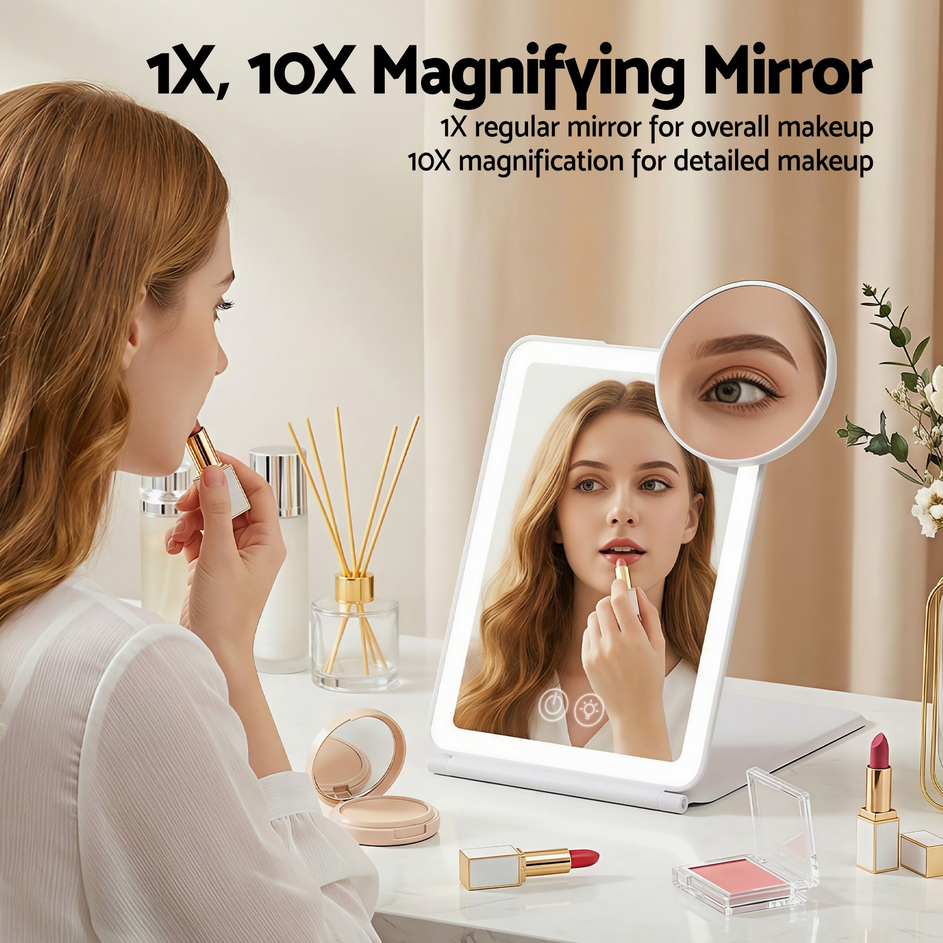 Embellir Portable Travel Makeup Mirror Rechargeable Makeup Mirror with Lights 10x Magnifier White-5