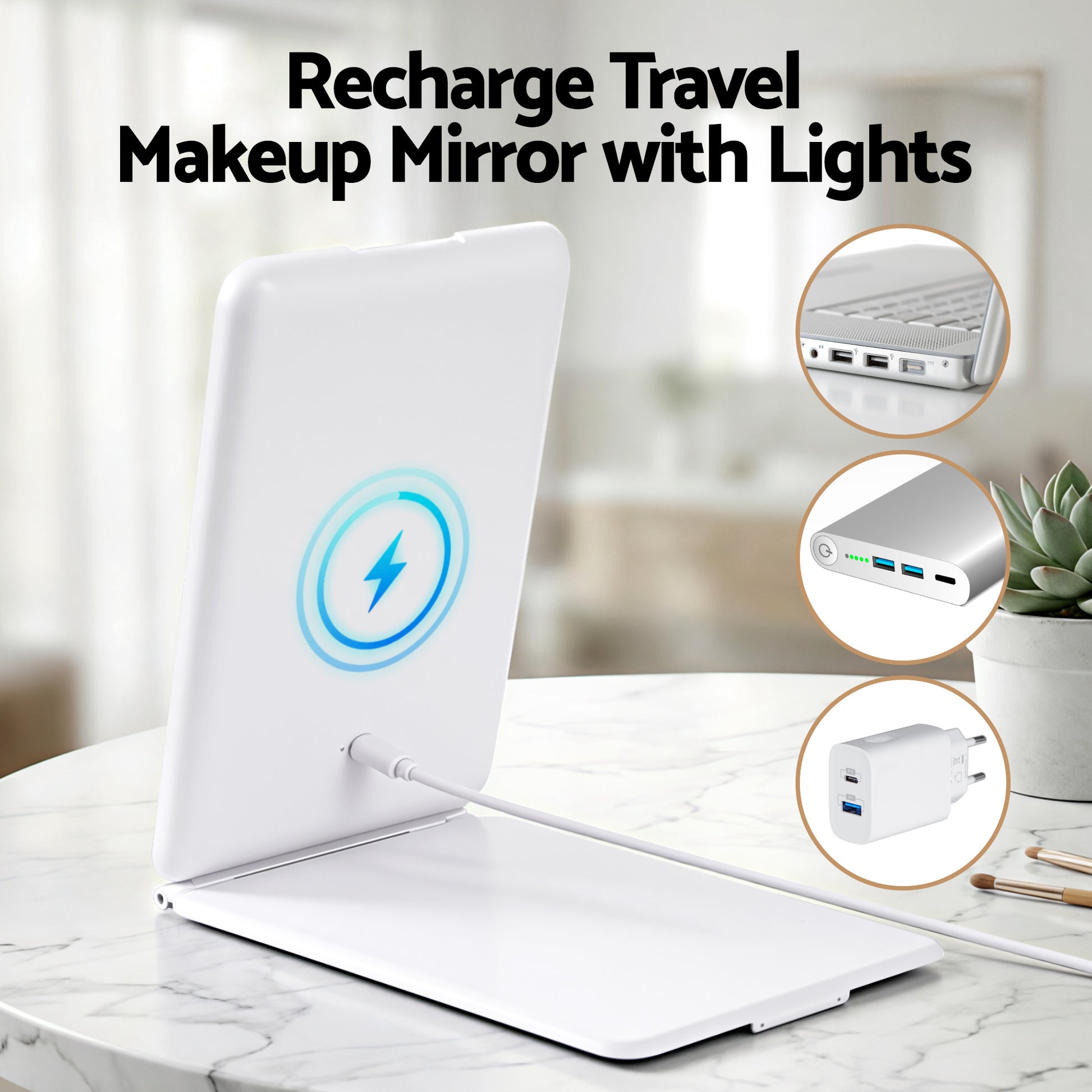 Embellir Portable Travel Makeup Mirror Rechargeable Makeup Mirror with Lights 10x Magnifier White-6