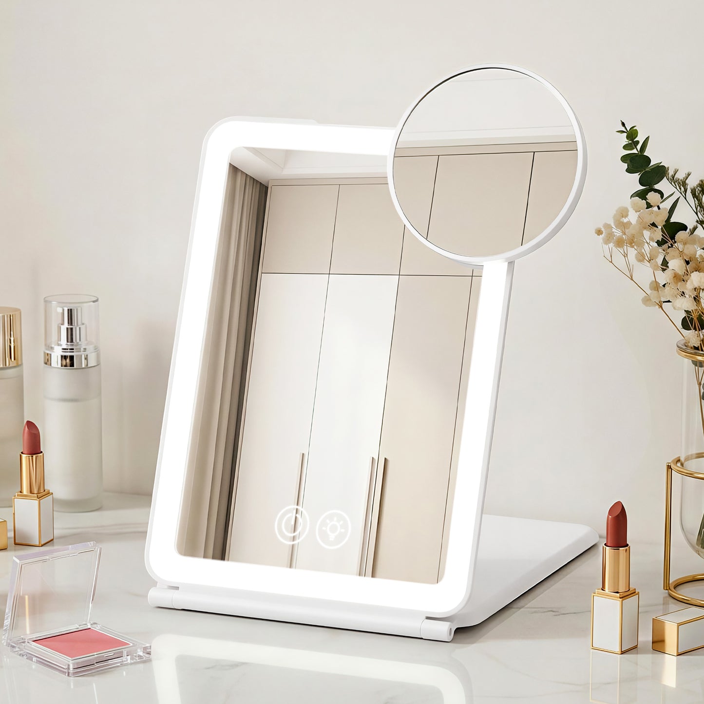 Embellir Portable Travel Makeup Mirror Rechargeable Makeup Mirror with Lights 10x Magnifier White-8