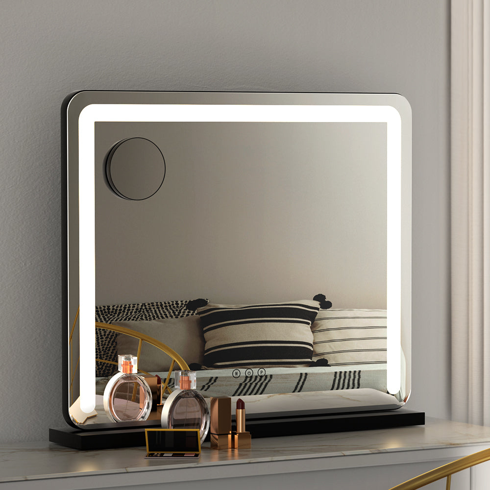 Embellir Makeup Mirror 60x50cm Hollywood Vanity with LED Light Tabletop Black-7