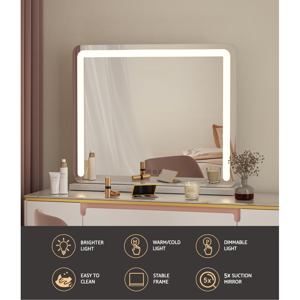 Embellir Makeup Mirror 60x50cm Hollywood Vanity with LED Light Tabletop White-3