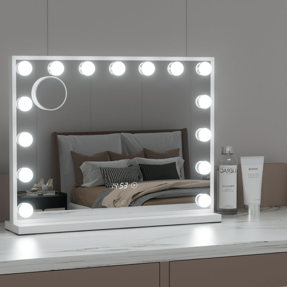 Embellir Makeup Mirror 58x45cm Hollywood Vanity with LED Light Tabletop White-6