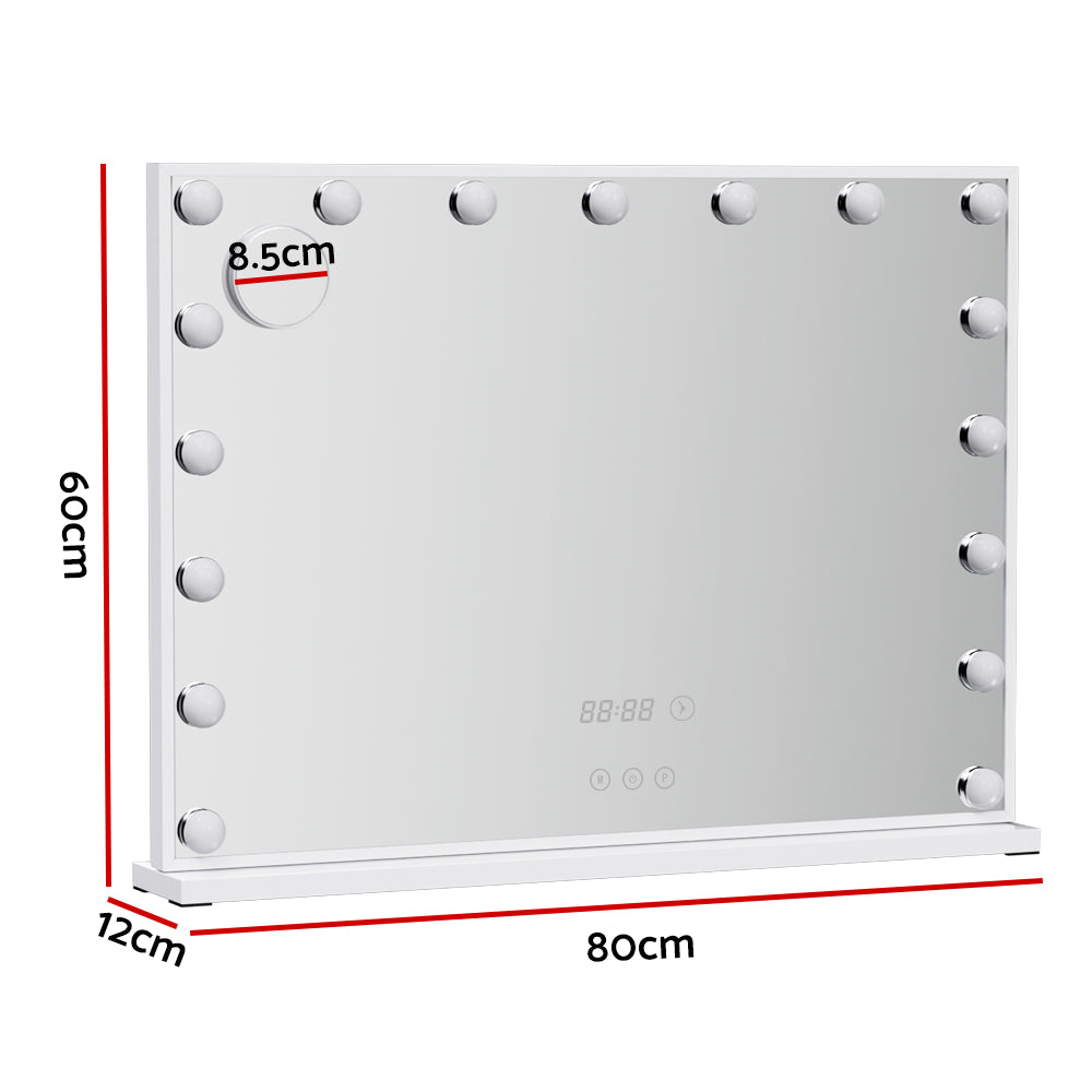 Embellir Makeup Mirror 80x60cm Hollywood Vanity with LED Light Tabletop White-2