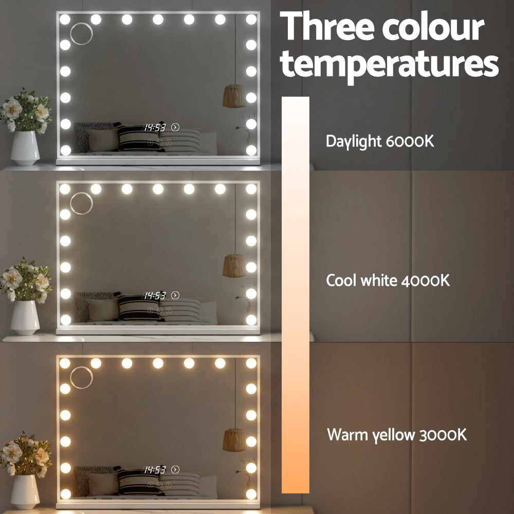 Embellir Makeup Mirror 80x60cm Hollywood Vanity with LED Light Tabletop White-5