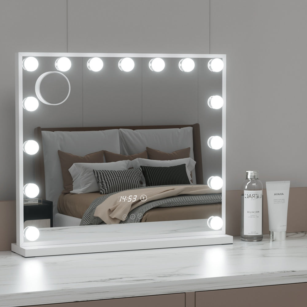 Embellir Makeup Mirror 60x52cm Hollywood Vanity with LED Light Tabletop White-6