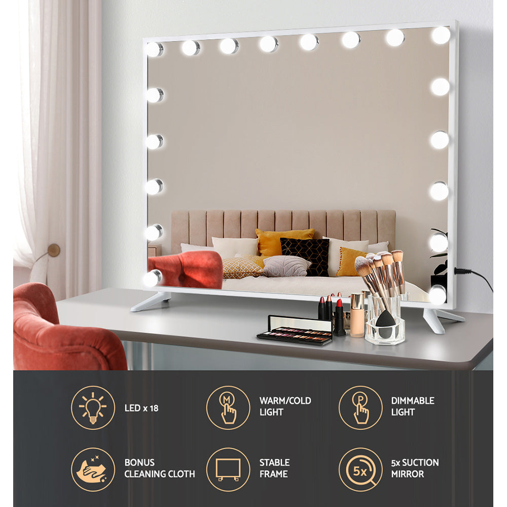 80x65cm Embellir Makeup Mirror Hollywood Vanity with LED Light White Frame-3