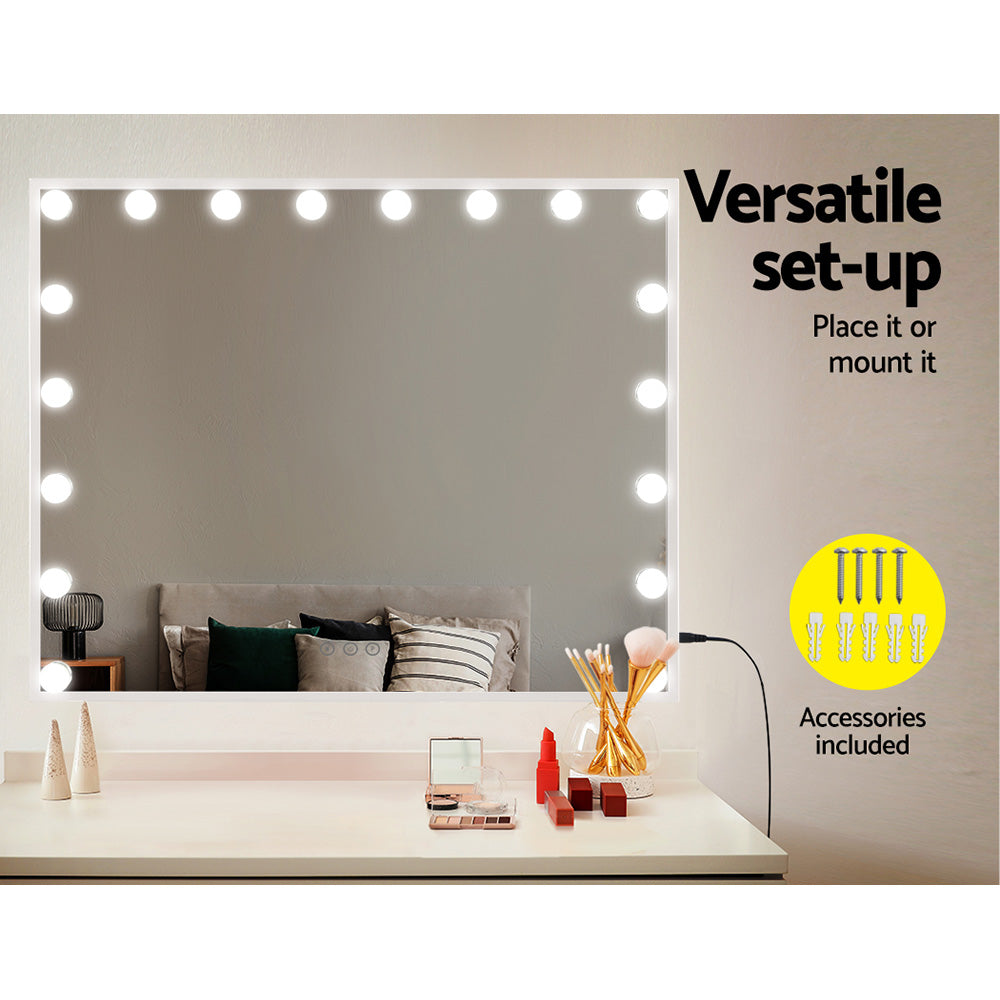 80x65cm Embellir Makeup Mirror Hollywood Vanity with LED Light White Frame-5