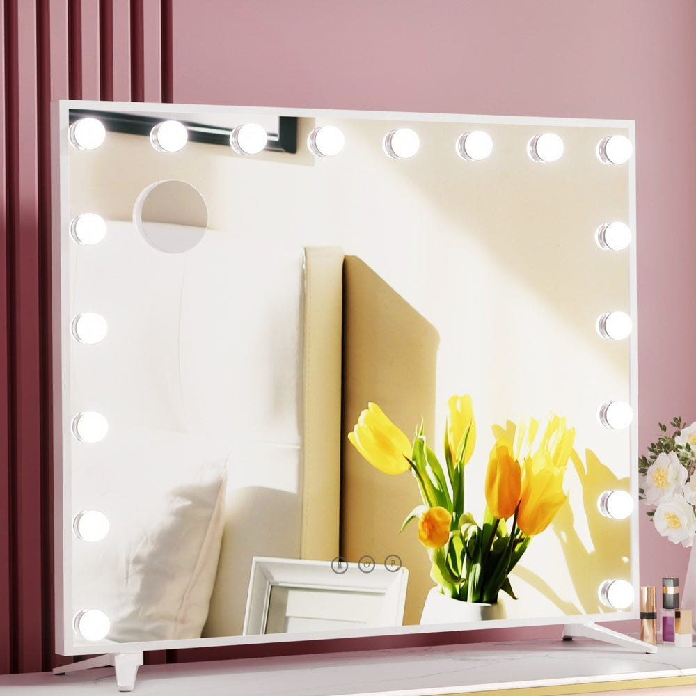 80x65cm Embellir Makeup Mirror Hollywood Vanity with LED Light White Frame-6