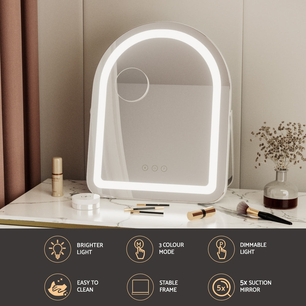 Embellir Makeup Mirror 35x45cm Dressing Vanity LED Stripe Light with 5x Magnification Rotation White Arch-3