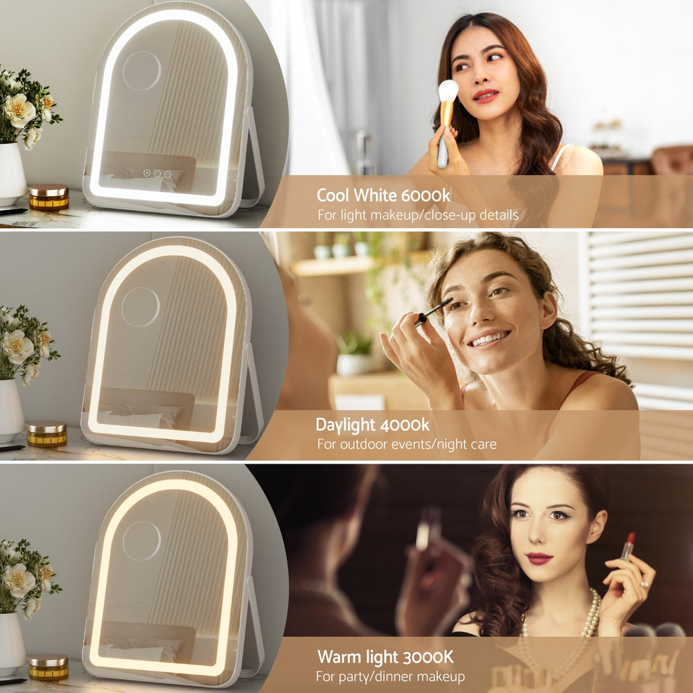 Embellir Makeup Mirror 35x45cm Dressing Vanity LED Stripe Light with 5x Magnification Rotation White Arch-4