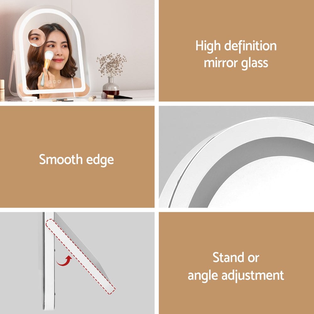 Embellir Makeup Mirror 35x45cm Dressing Vanity LED Stripe Light with 5x Magnification Rotation White Arch-5