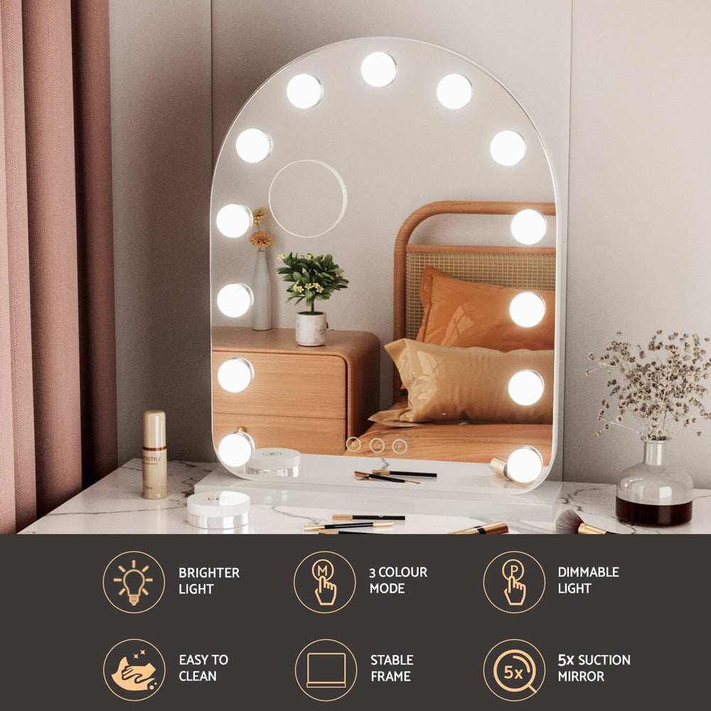 Embellir Makeup Mirror 40x50cm Dressing Vanity LED Bulb Light with 5x Magnification White Arch-3