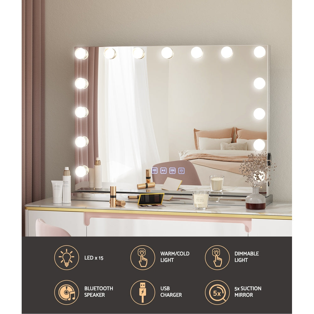 Embellir Bluetooth Makeup Mirror 58x46cm Hollywood Vanity with LED Light Wall-3