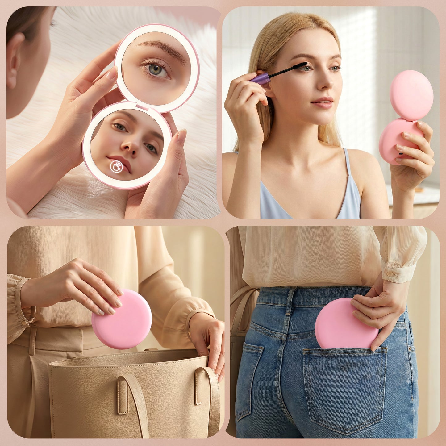 Embellir LED Compact Mirror Lighted Travel Makeup Mirror Pocket-Sized 1x 10x Magnification Round Pink-7