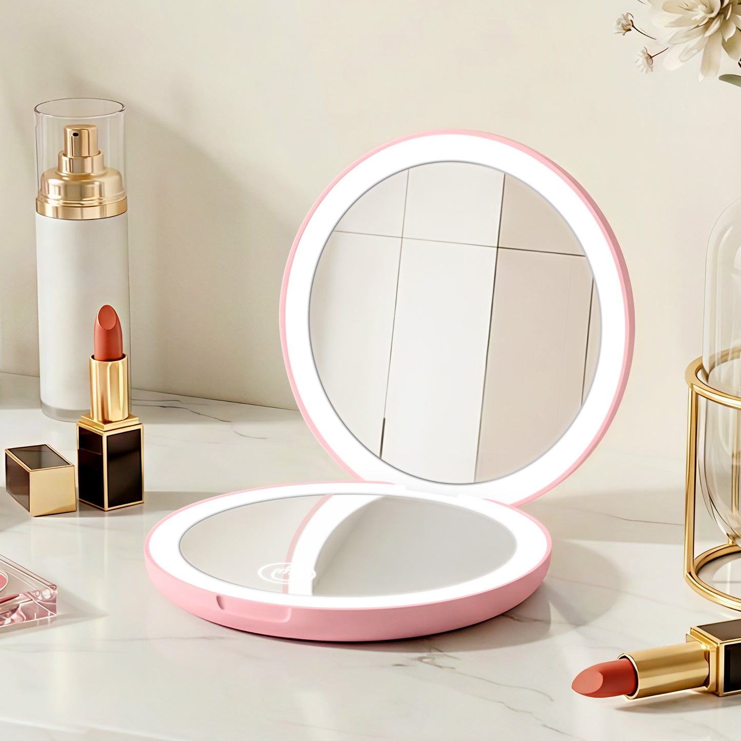 Embellir LED Compact Mirror Lighted Travel Makeup Mirror Pocket-Sized 1x 10x Magnification Round Pink-8