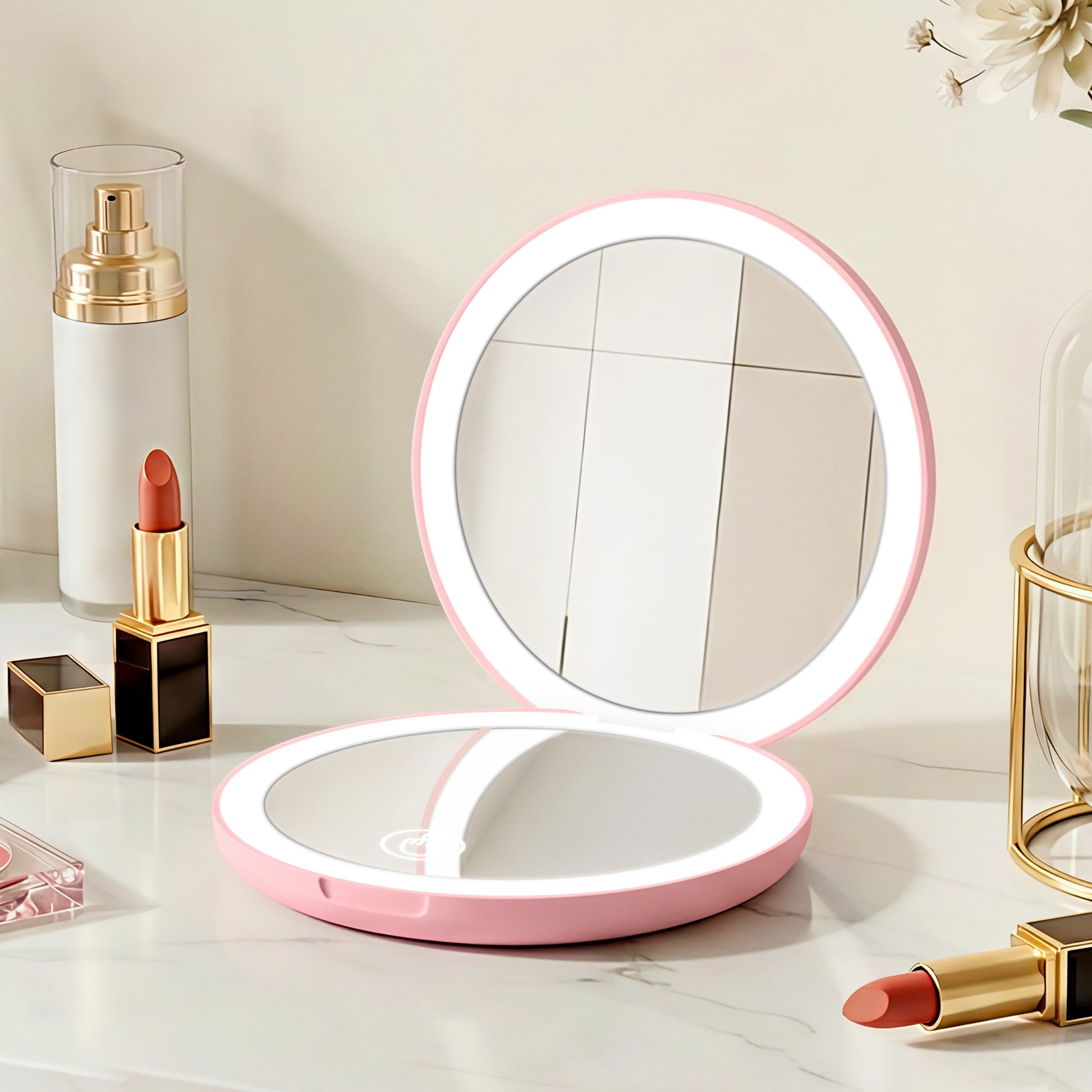 Embellir LED Compact Mirror Lighted Travel Makeup Mirror Pocket-Sized 1x 10x Magnification Round Pink-8