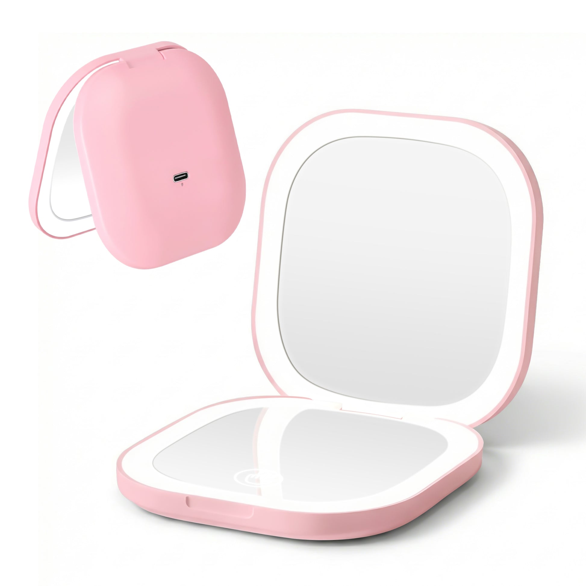 Embellir LED Compact Mirror Lighted Travel Makeup Mirror Pocket-Sized 1x 10x Magnification Square Pink-0