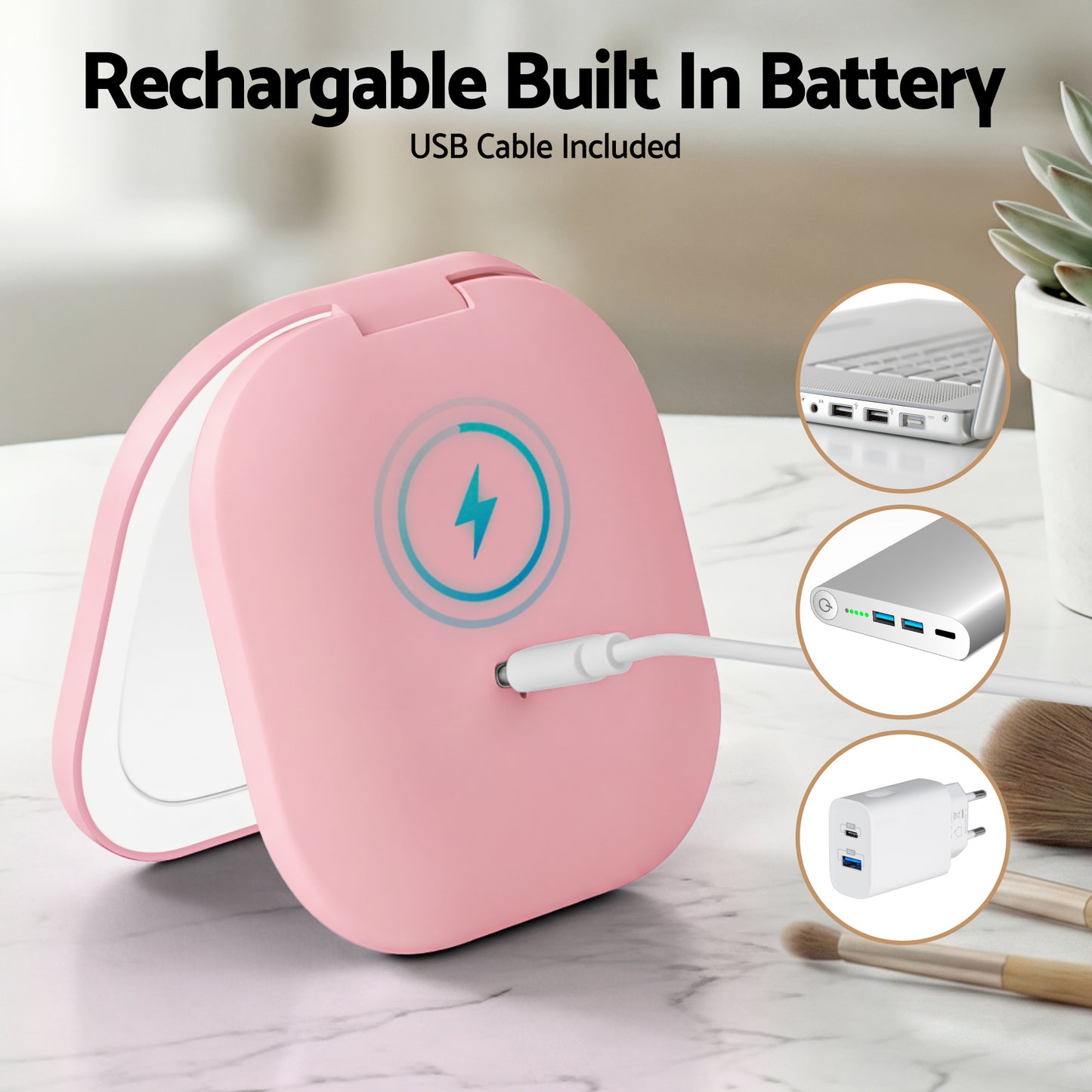 Embellir LED Compact Mirror Lighted Travel Makeup Mirror Pocket-Sized 1x 10x Magnification Square Pink-6