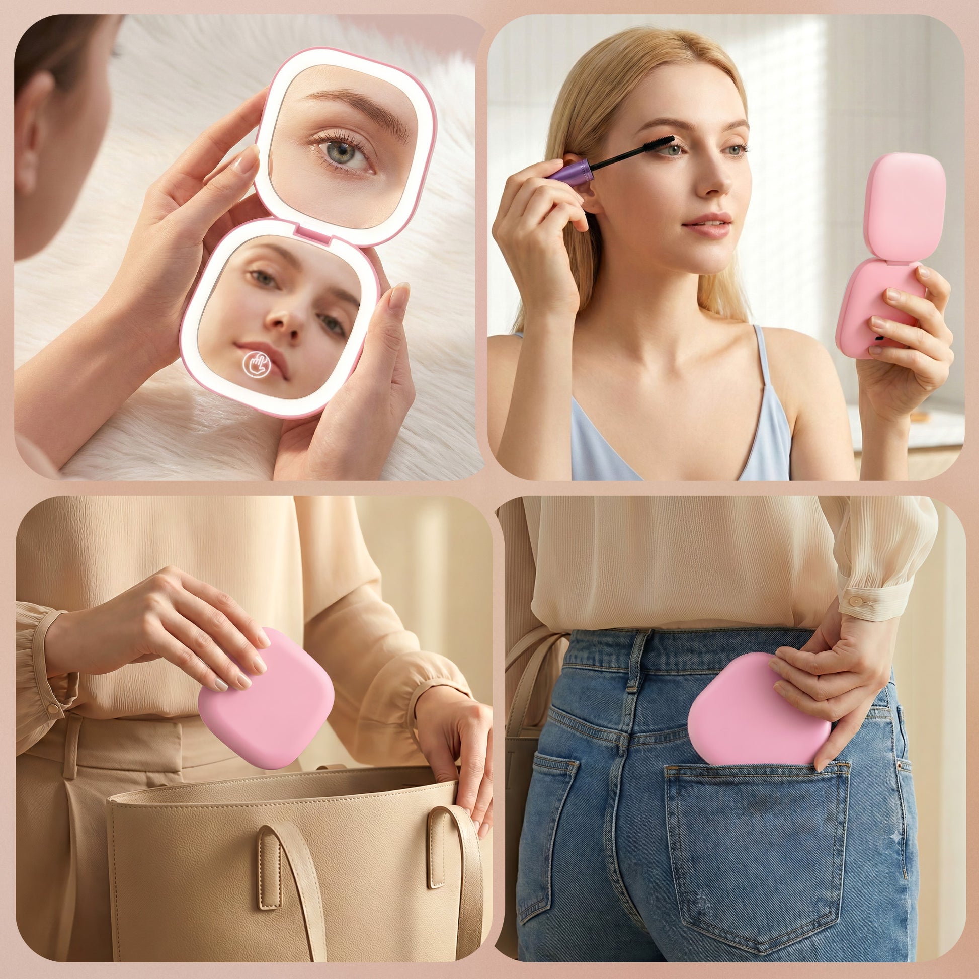 Embellir LED Compact Mirror Lighted Travel Makeup Mirror Pocket-Sized 1x 10x Magnification Square Pink-7
