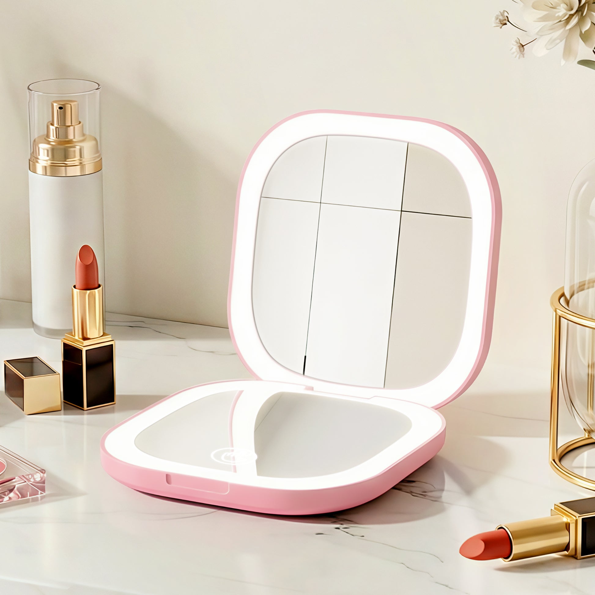 Embellir LED Compact Mirror Lighted Travel Makeup Mirror Pocket-Sized 1x 10x Magnification Square Pink-8