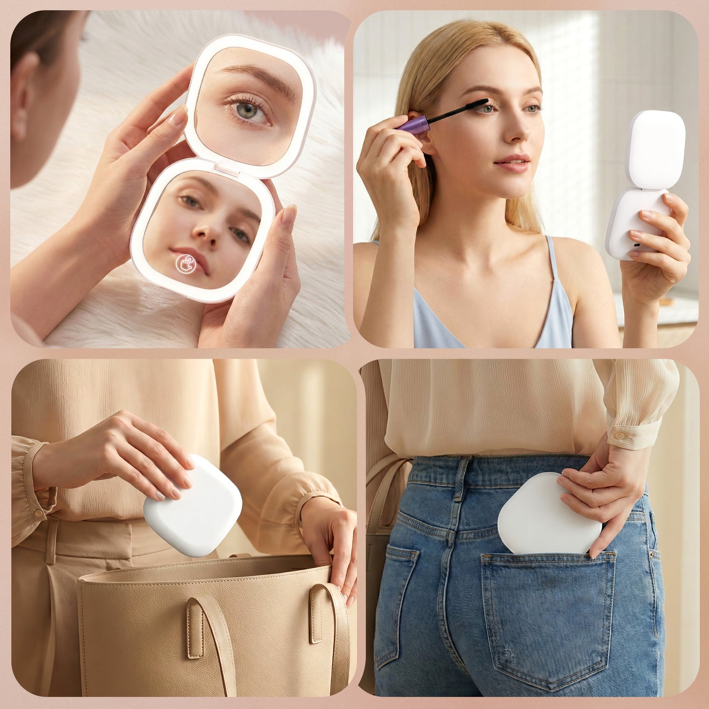 Embellir LED Compact Mirror Lighted Travel Makeup Mirror Pocket-Sized 1x 10x Magnification Square White-7
