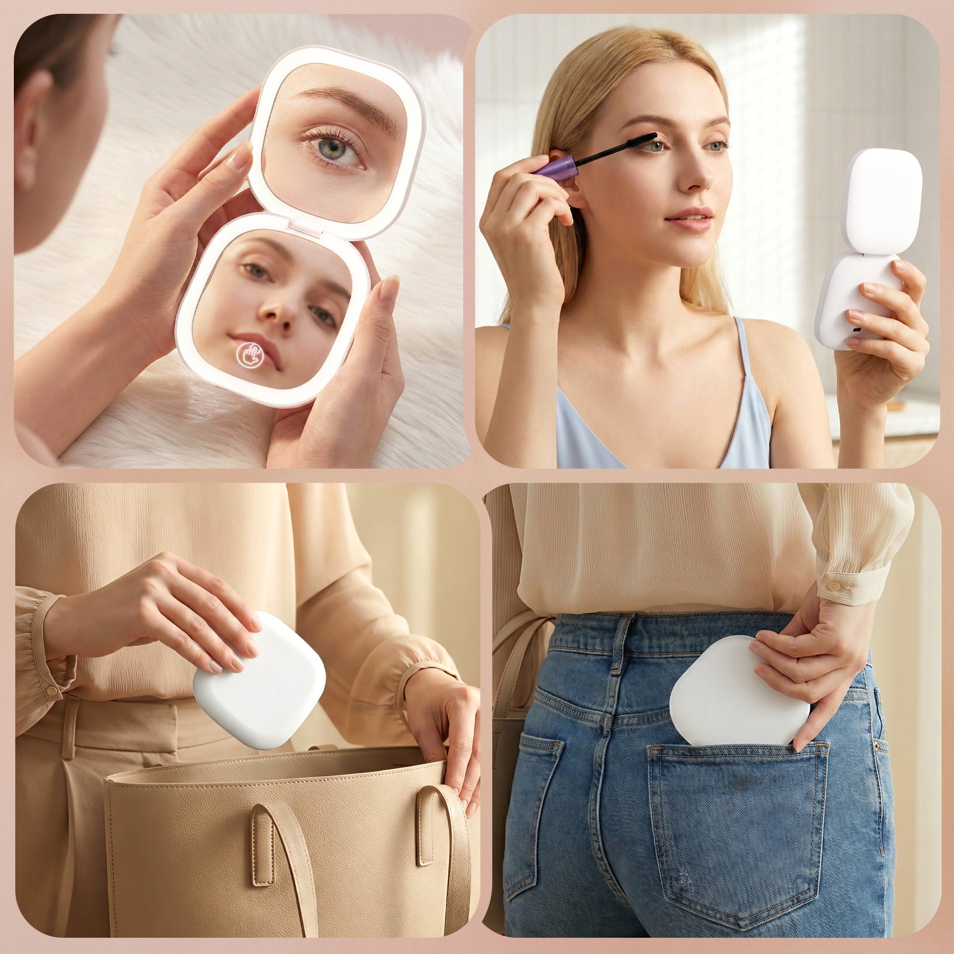 Embellir LED Compact Mirror Lighted Travel Makeup Mirror Pocket-Sized 1x 10x Magnification Square White-7