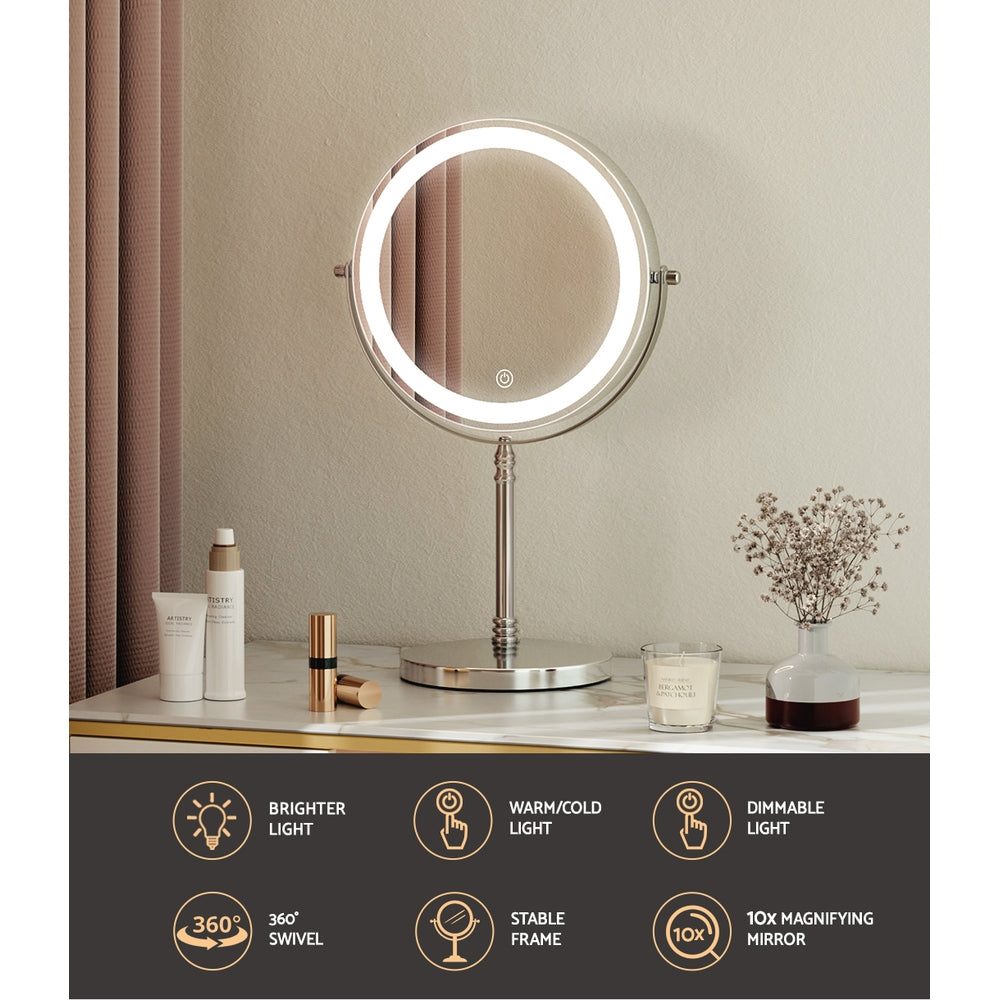 Embellir Makeup Mirror 20x20cm 10X Magnifying with LED Light Rotation Tabletop-4