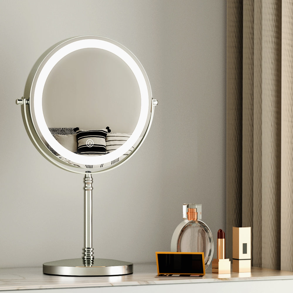 Embellir Makeup Mirror 20x20cm 10X Magnifying with LED Light Rotation Tabletop-7