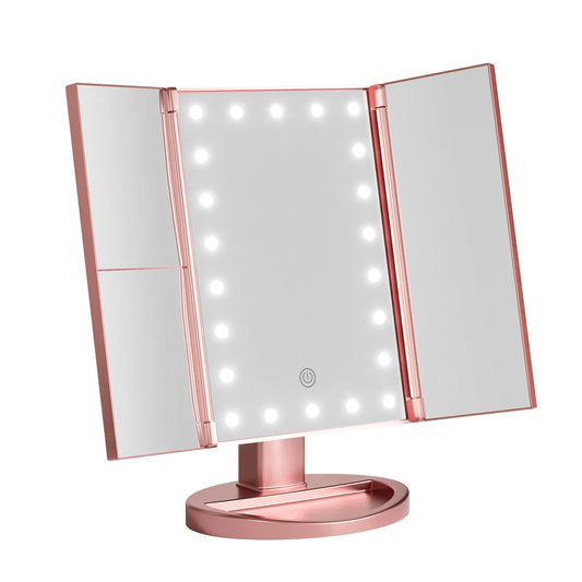 Embellir Tri-fold Makeup Mirror 1X2X3X Magnifying with LED Light Travel Portable Pink-0