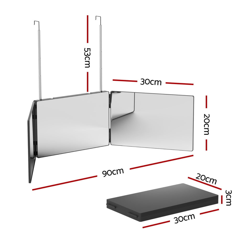 Embellir Trifold Mirror Makeup Portable with Height Adjustable 3 Way Telescoping Hook Hair Cutting Styling-1