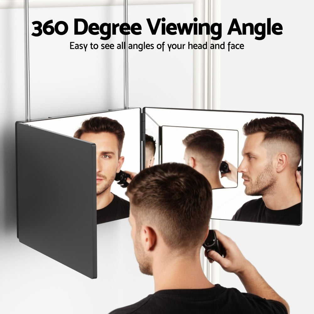 Embellir Trifold Mirror Makeup Portable with Height Adjustable 3 Way Telescoping Hook Hair Cutting Styling-3