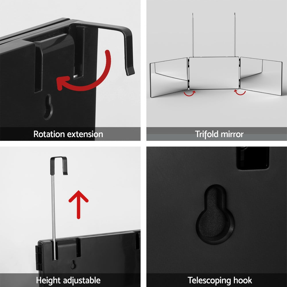 Embellir Trifold Mirror Makeup Portable with Height Adjustable 3 Way Telescoping Hook Hair Cutting Styling-4