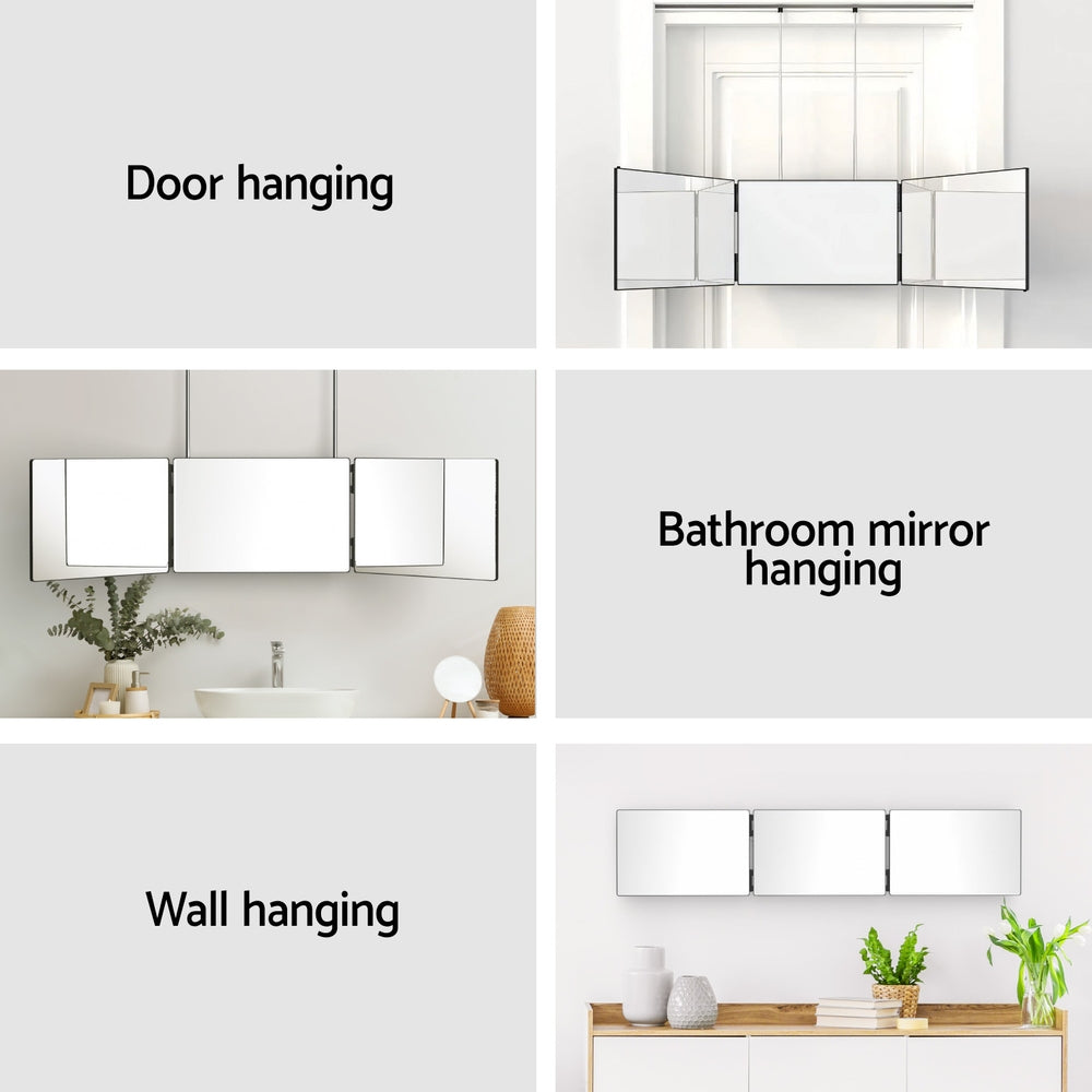 Embellir Trifold Mirror Makeup Portable with Height Adjustable 3 Way Telescoping Hook Hair Cutting Styling-5