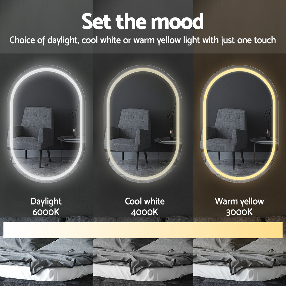 Embellir 2 LED Wall Mirror With Light 50X75CM Bathroom Decor Oval Mirrors Vanity-4