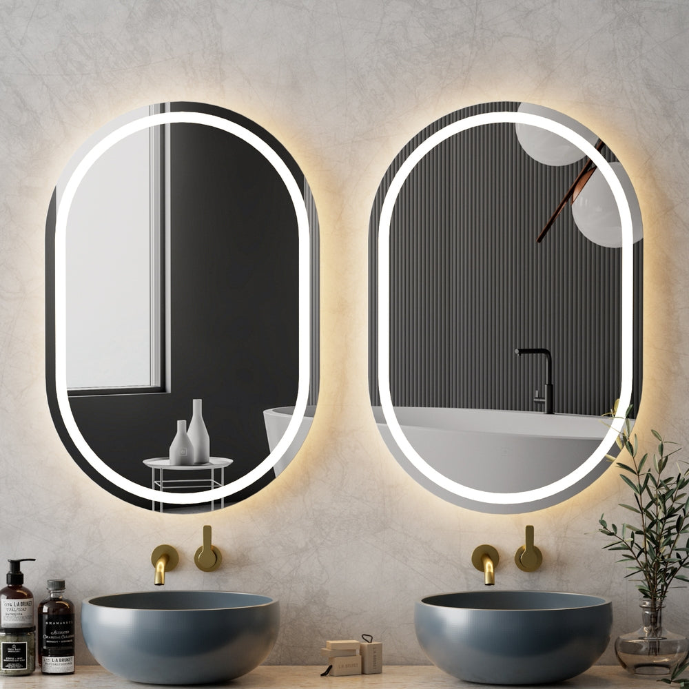 Embellir 2 LED Wall Mirror With Light 50X75CM Bathroom Decor Oval Mirrors Vanity-6