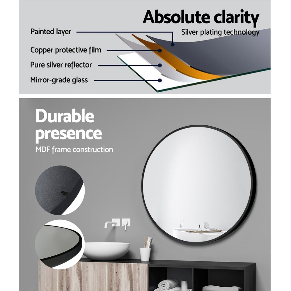 Embellir 2 Wall Mirror Makeup 50cm Home Decor Framed Mirrors Bathroom Round Black-4