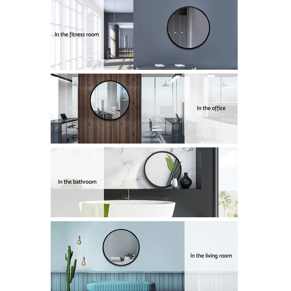 Embellir 2 Wall Mirror Makeup 50cm Home Decor Framed Mirrors Bathroom Round Black-5