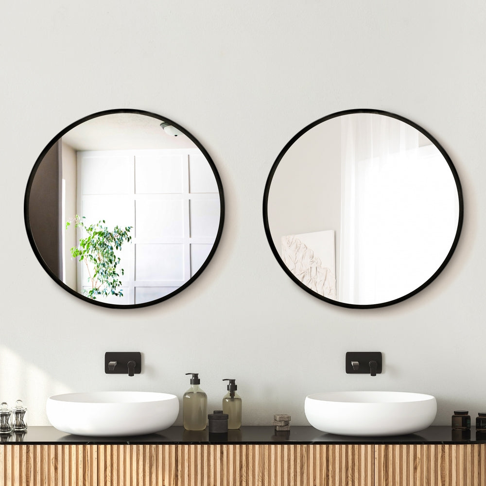 Embellir 2 Wall Mirror Makeup 60cm Home Decor Framed Mirrors Bathroom Round Black-6