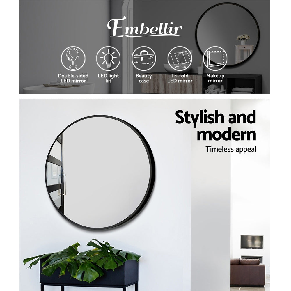 Embellir 2 Wall Mirror Makeup 70cm Home Decor Framed Mirrors Bathroom Round Black-3