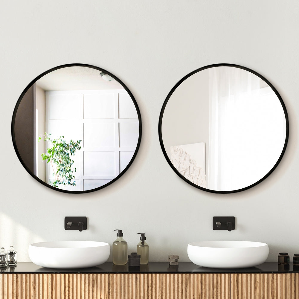 Embellir 2 Wall Mirror Makeup 70cm Home Decor Framed Mirrors Bathroom Round Black-6